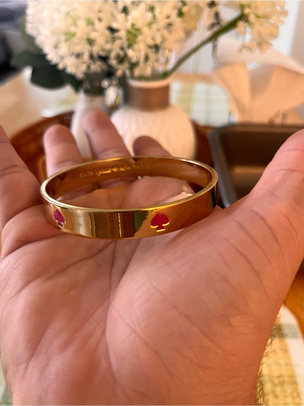 Vintage Kate Spade New York Gold-Tone Red/Pink Enamel Bangle Bracelet 2.75”W
